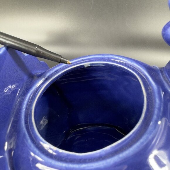 RED WING Pottery Cobalt Blue Hen Chicken Teapot Carafe USA Made Ceramic Vintage - Picture 5 of 16